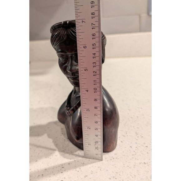 African Inspired Hand-Carved Wooden Female Bust Statue 7 in tall - Picture 8 of 16